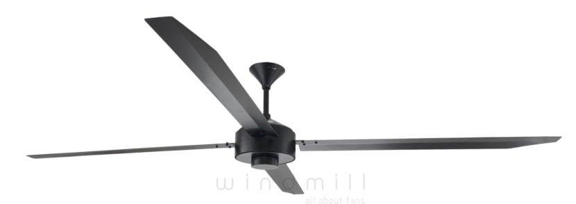 ceiling fan designed for large spaces Stark from Windmill designer fans is Moden Industrial design with large blades to cool large spaces